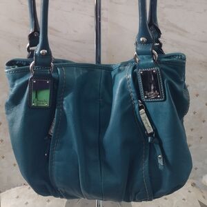 Teal Tignanello Genuine Leather Shoulder Bag